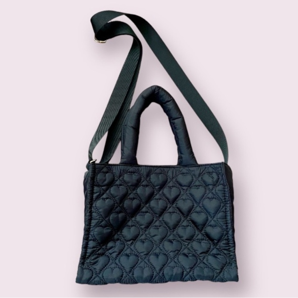 Like Dreams Heart Quilted Tote Bag in Black